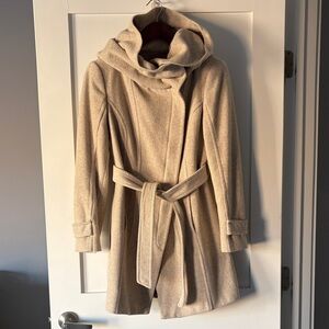 Zara Cream Belted Coat with a hood to wear in different ways!